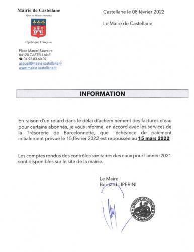 Information paiement solde eau 2021